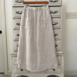 Amazhiyu Oatmeal Linen Lagenlook Maxi Skirt
